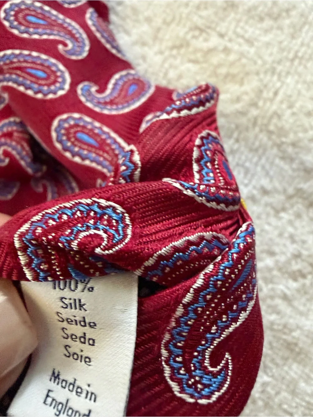 Eton Burgundy Paisley Silk Tie with Blue and Cream Detail